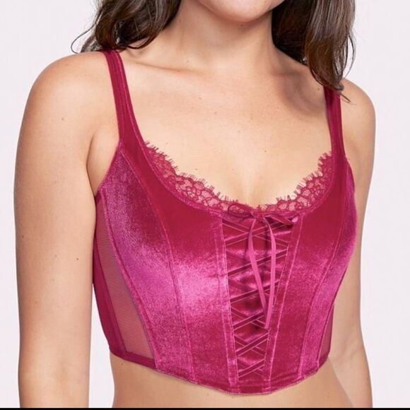 Victorias Secret Dream Angels Unlined Lace-up Velvet Corset Top Bra Pink Xlarge - Picture 6 of 8